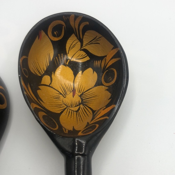 RUSSIAN KHOKHLOMA HAND PAINTED LACQUERED WOODEN 2 SPOONS - Picture 7 of 7